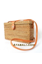 Rectangle Ata Rattan Grass Bag with Leather Clip